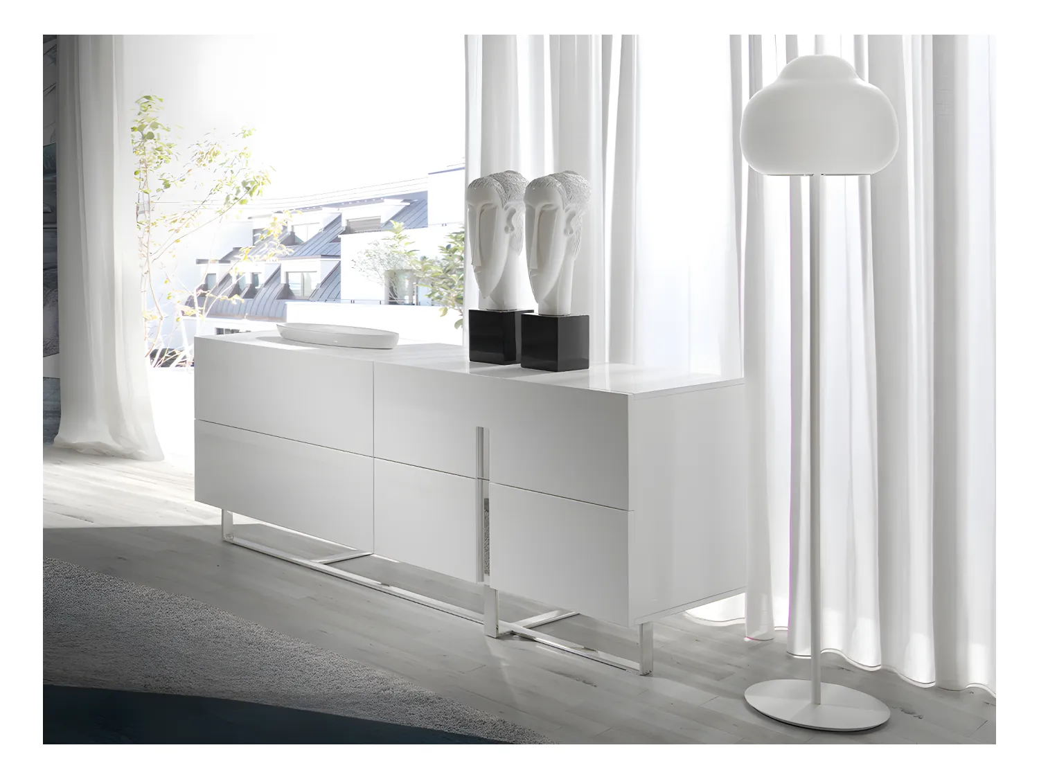 Buffet blanc et acier chromé 3052 ANGEL CERDA