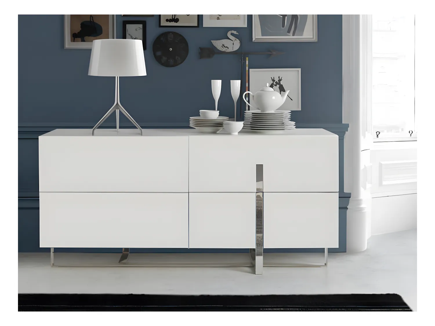 Buffet blanc et acier chromé 3052 ANGEL CERDA