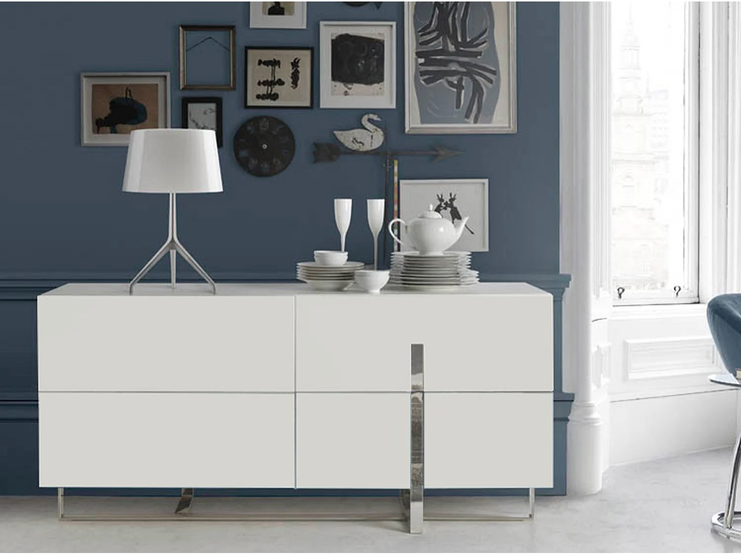 Dressoir van wit hout en verchroomd staal 3052 ANGEL CERDA