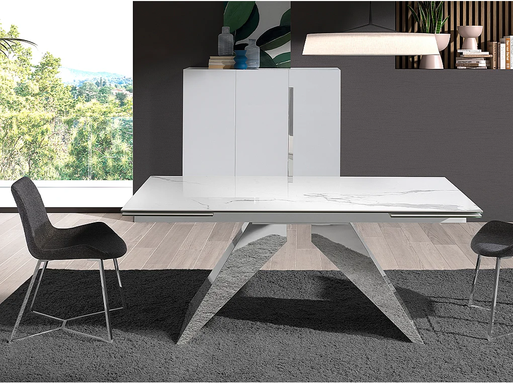 Buffet haut en bois blanc et acier chromé 3053 ANGEL CERDA