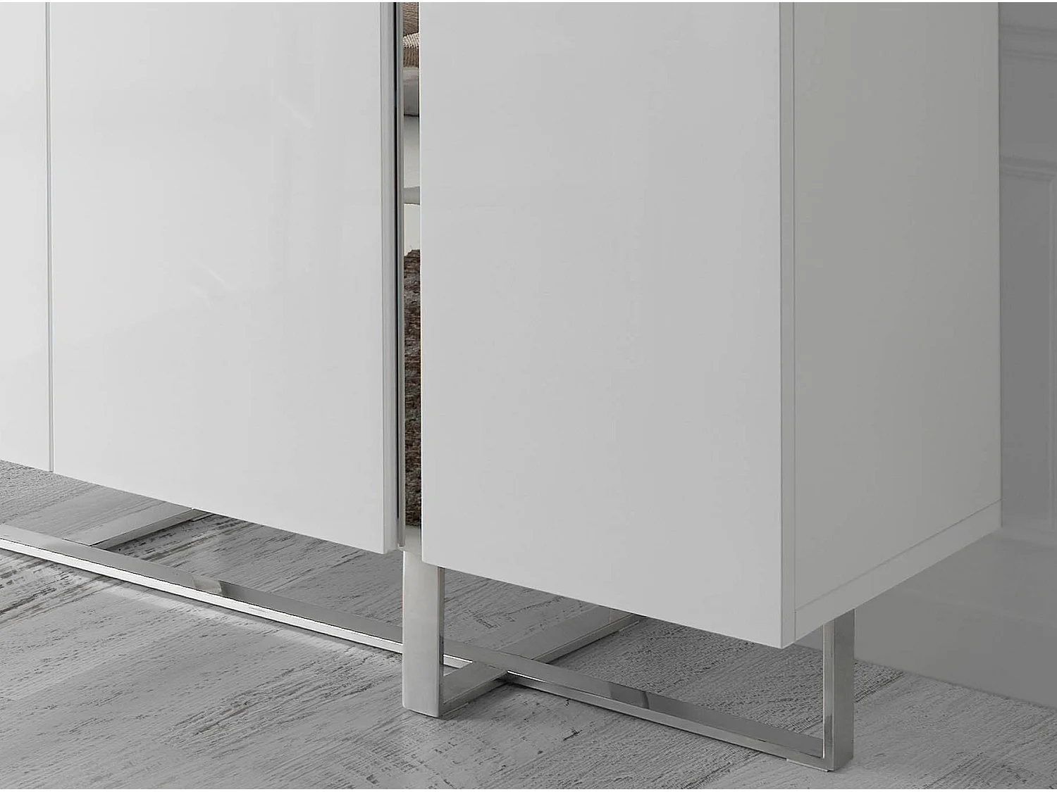 Buffet haut en bois blanc et acier chromé 3053 ANGEL CERDA