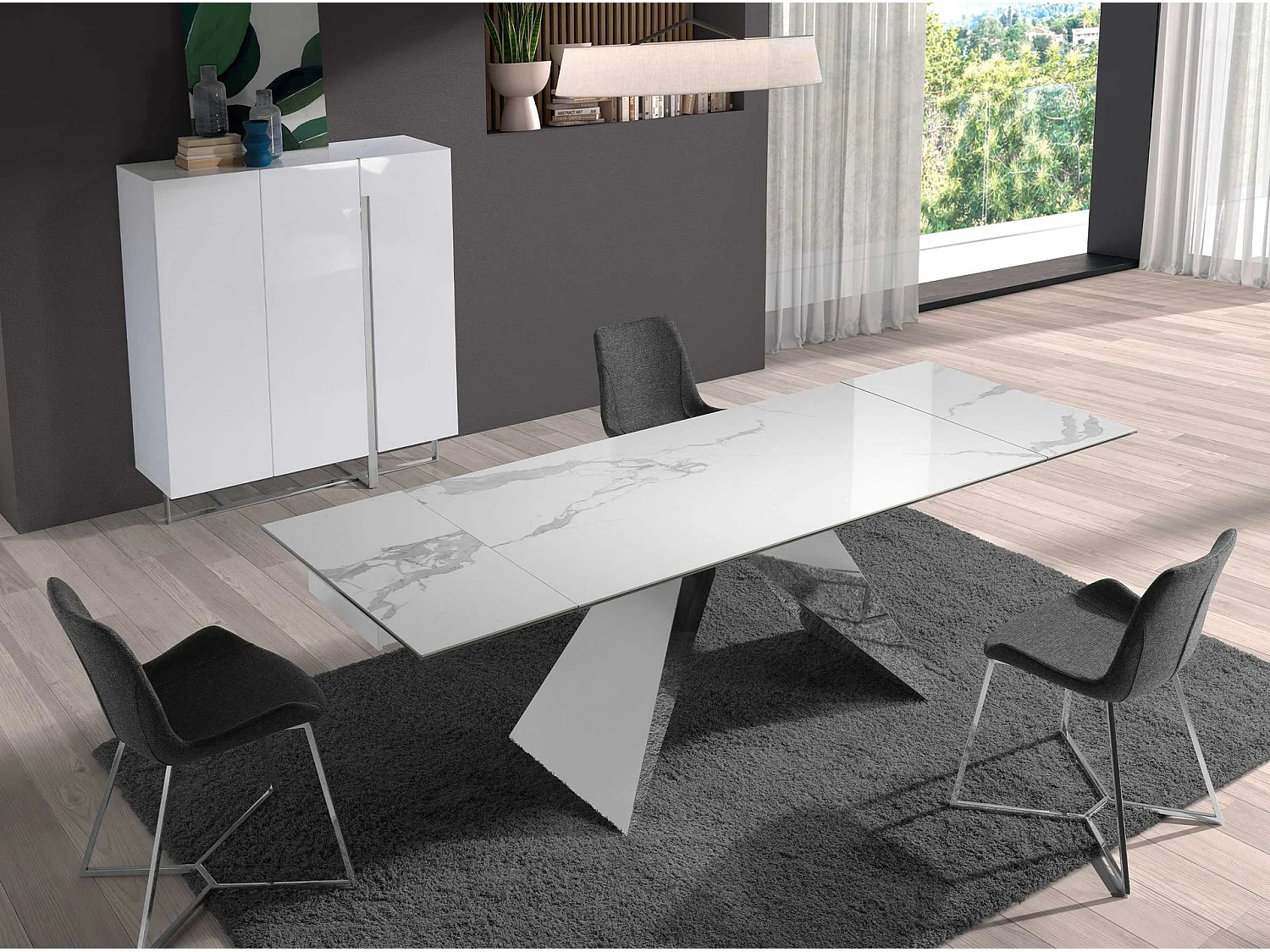 Credenza alta in legno bianco e acciaio cromato 3053 ANGEL CERDA