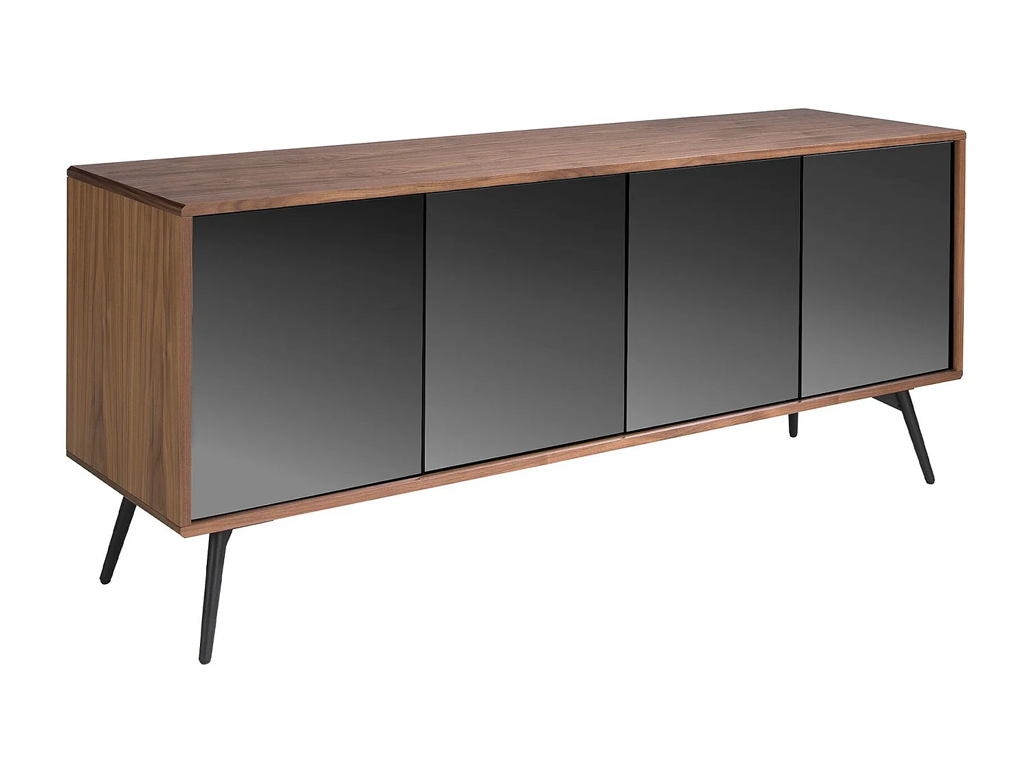 Sideboard aus schwarzem Glas mit Spiegeleffekt, Walnuss und schwarzem Stahl 3061 ANGEL CERDA