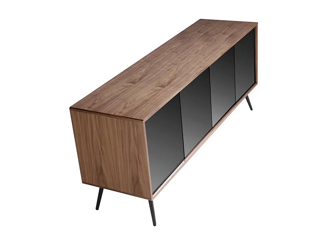 Sideboard aus schwarzem Glas mit Spiegeleffekt, Walnuss und schwarzem Stahl 3061 ANGEL CERDA