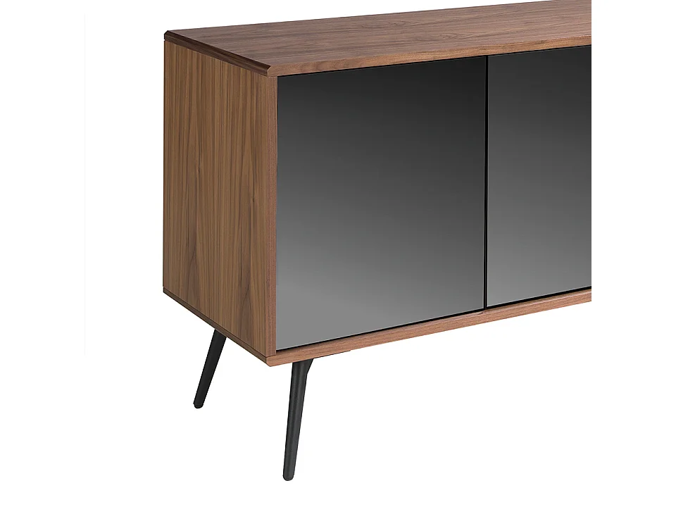 Sideboard aus schwarzem Glas mit Spiegeleffekt, Walnuss und schwarzem Stahl 3061 ANGEL CERDA