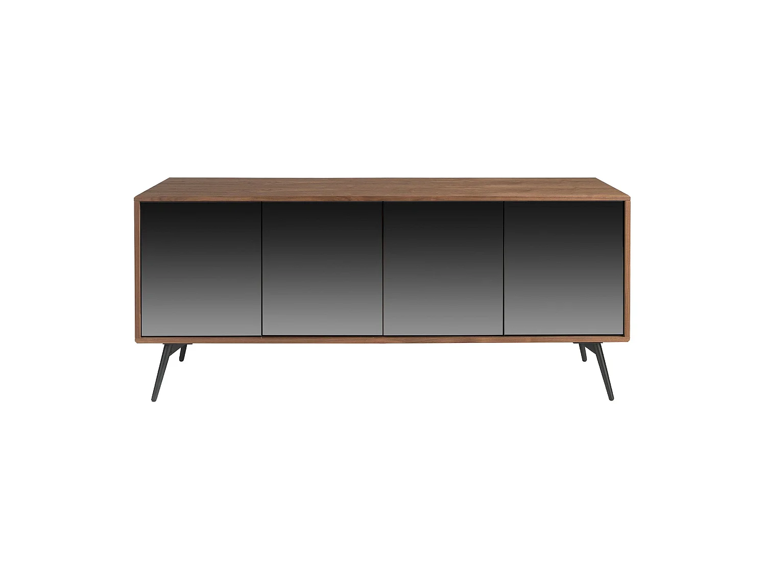 Sideboard aus schwarzem Glas mit Spiegeleffekt, Walnuss und schwarzem Stahl 3061 ANGEL CERDA