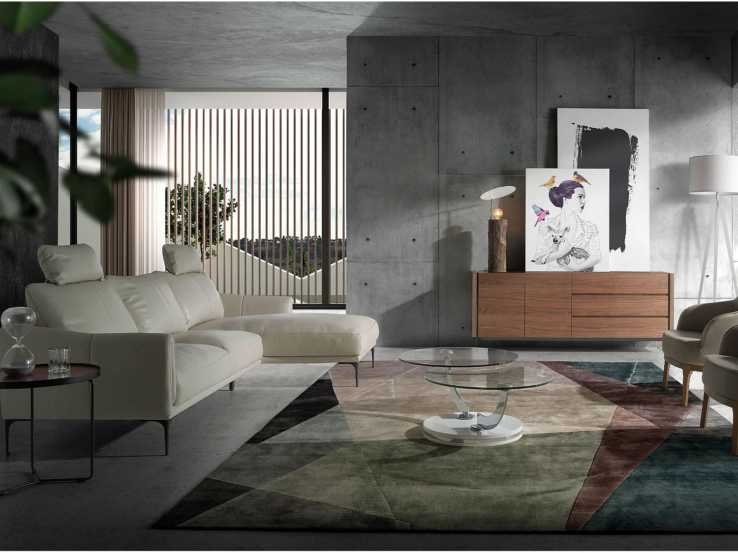 Walnoot dressoir met glazen zijkanten 3086 ANGEL CERDA