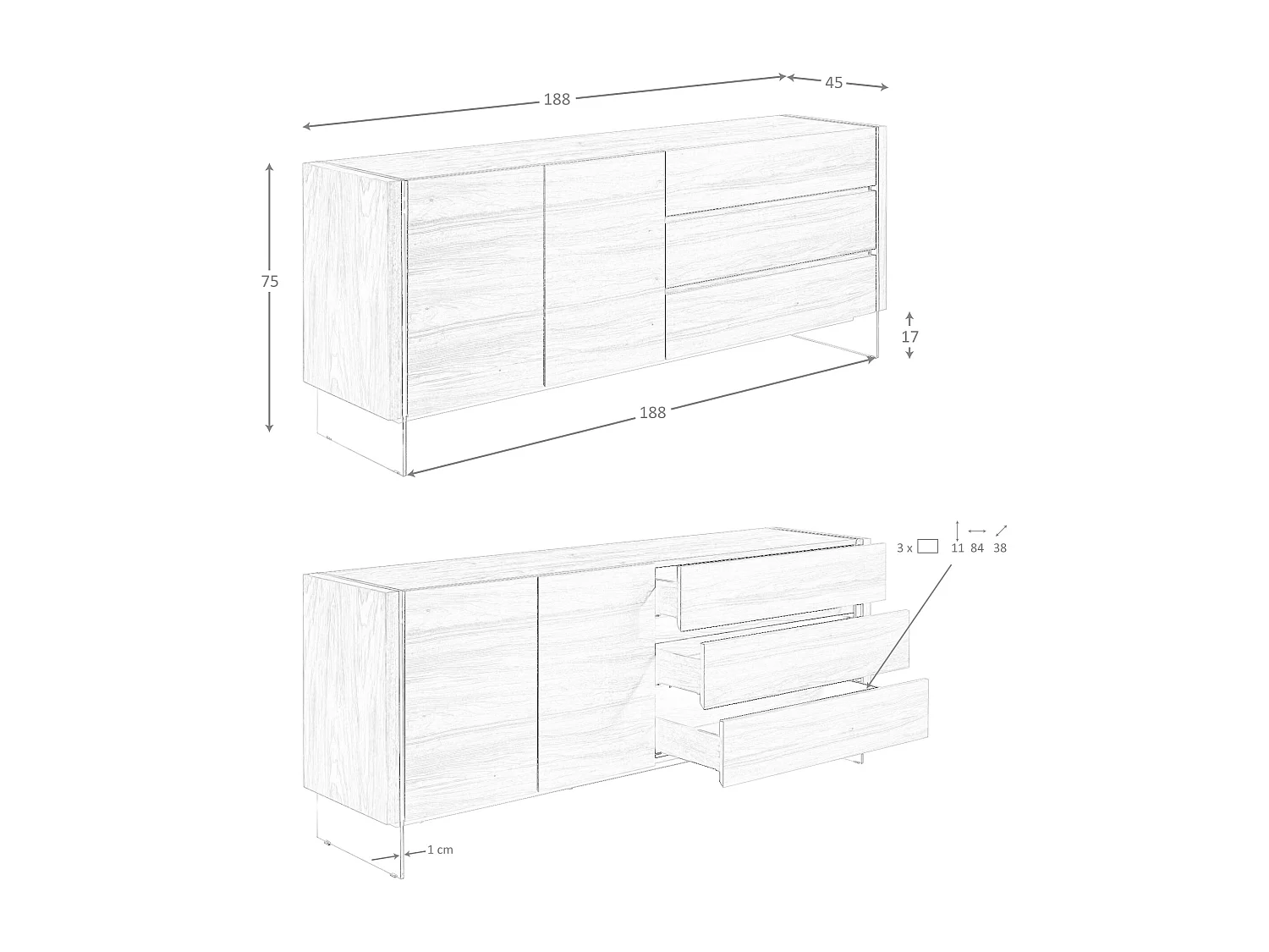 Dressoir van notenhout en gehard glas 3086 ANGEL CERDA