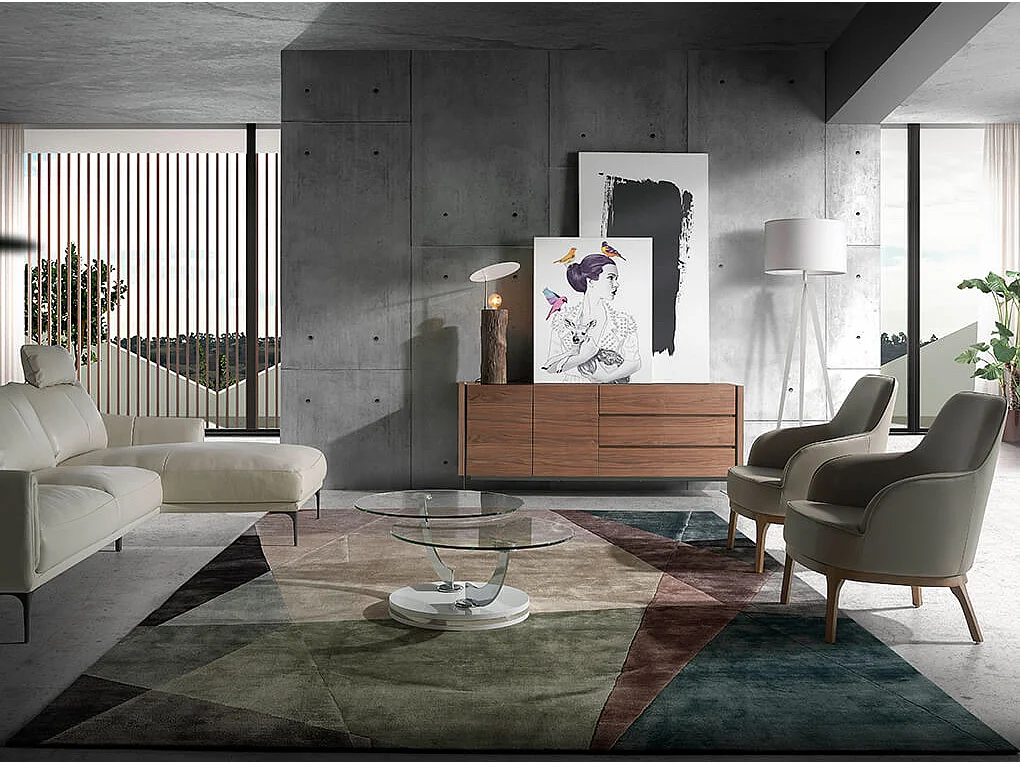 Dressoir van notenhout en gehard glas 3086 ANGEL CERDA