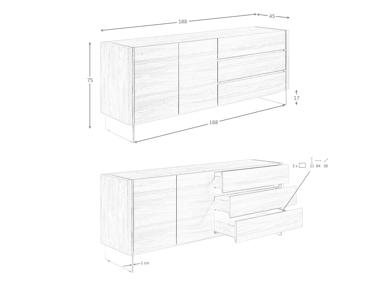 Credenza in noce e vetro temperato 3086 ANGEL CERDA