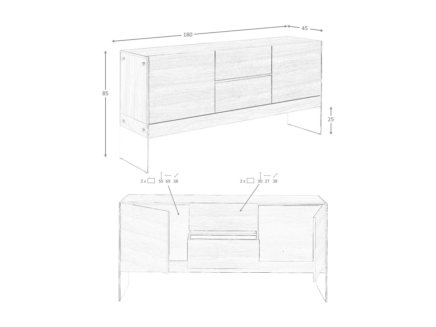 Sideboard Nussbaum und gehärtetes Glas 3062 ANGEL CERDA