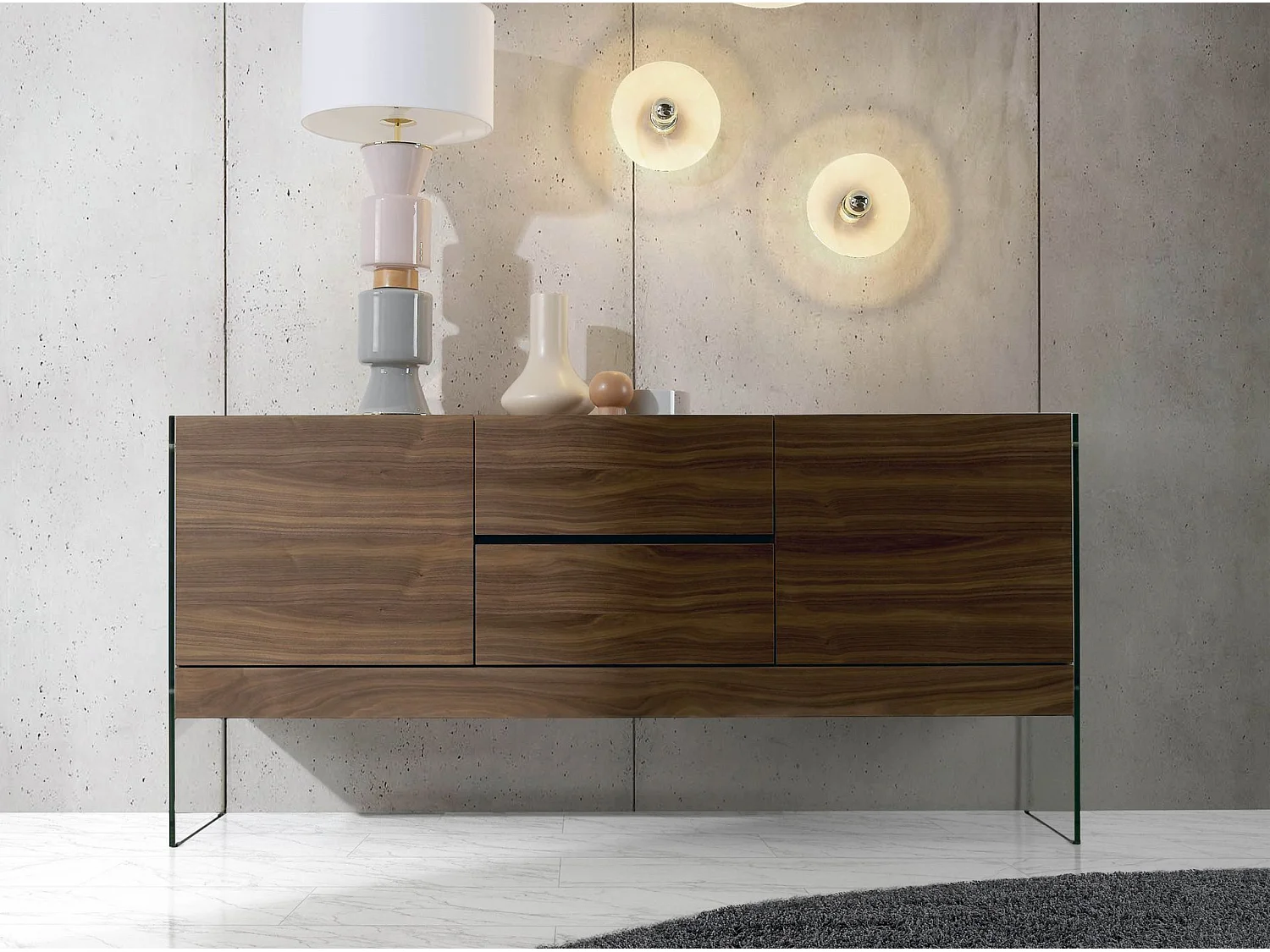 Dressoir notenhout en gehard glas 3062 ANGEL CERDA