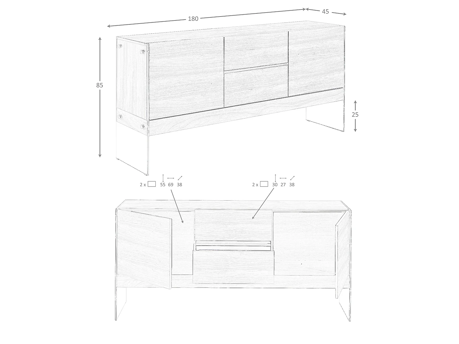 Dressoir notenhout en gehard glas 3062 ANGEL CERDA