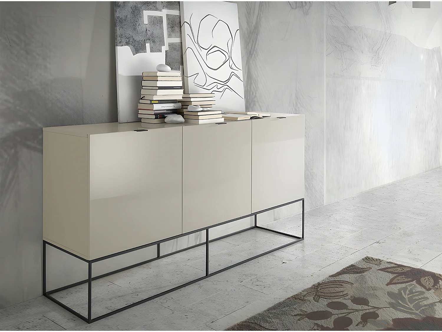 Buffet en bois gris perle et acier noir 3054 ANGEL CERDA