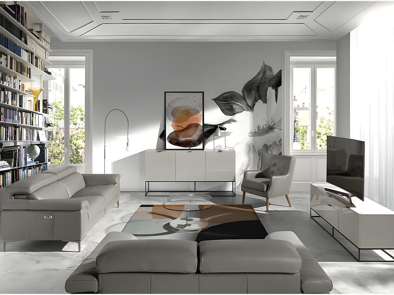 Buffet en bois gris perle et acier noir 3054 ANGEL CERDA