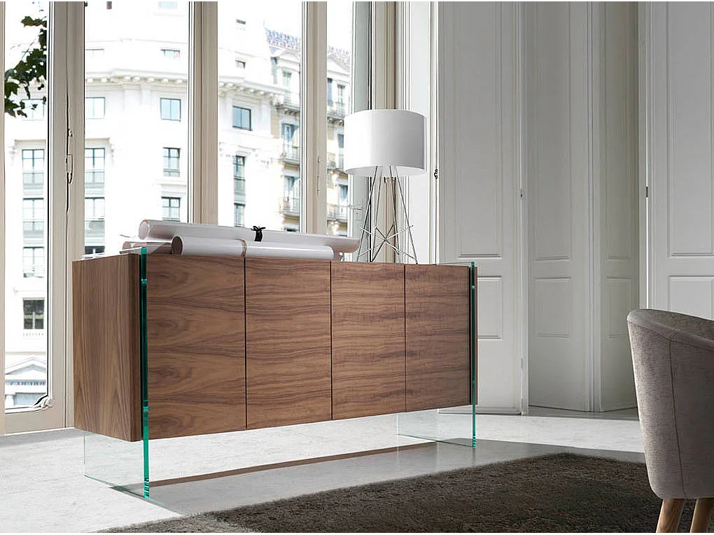 Credenza in noce e vetro temperato 3057 ANGEL CERDA