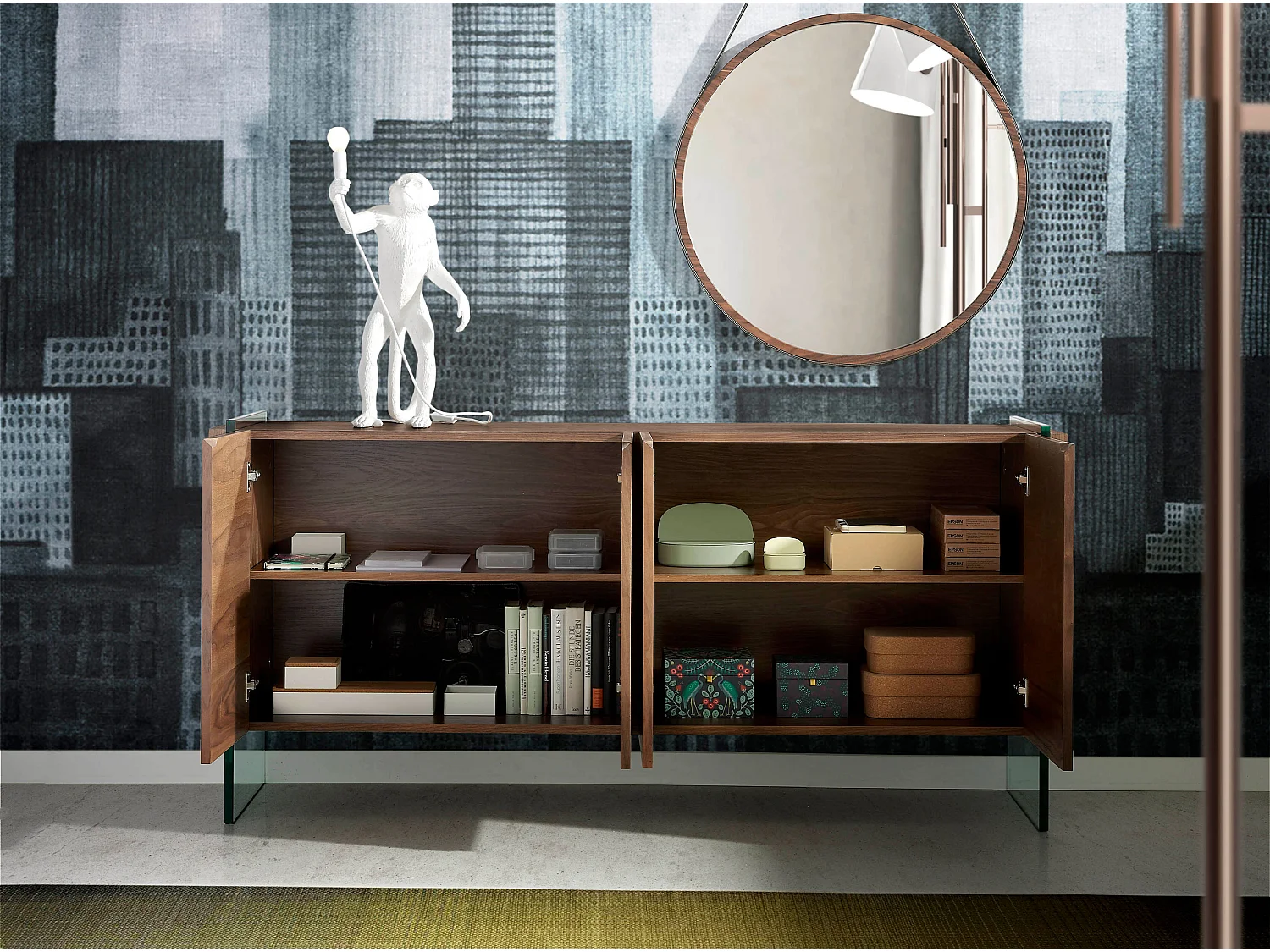 Credenza in noce e vetro temperato 3057 ANGEL CERDA