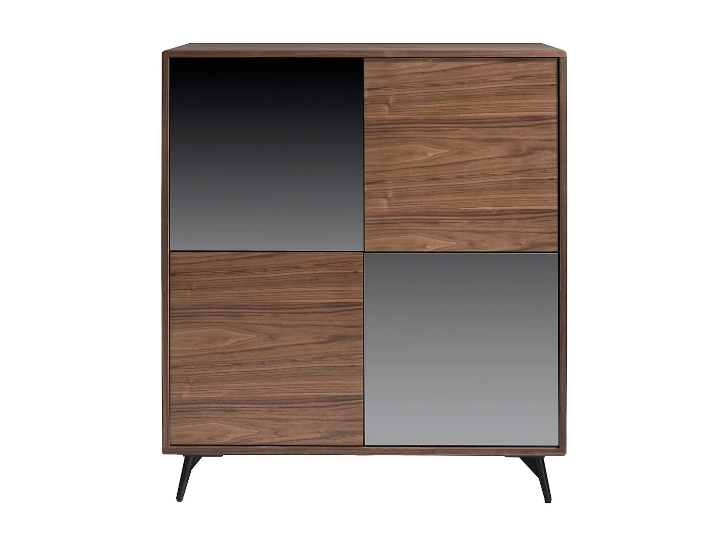 Hoge buffetkast met spiegeleffect van zwart glas, walnoot en zwart staal 3059 ANGEL CERDA