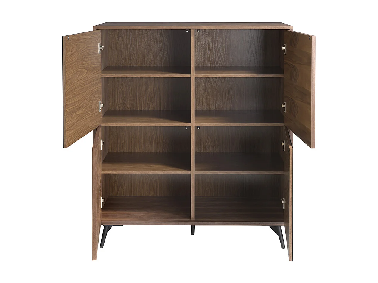 Hoge buffetkast met spiegeleffect van zwart glas, walnoot en zwart staal 3059 ANGEL CERDA