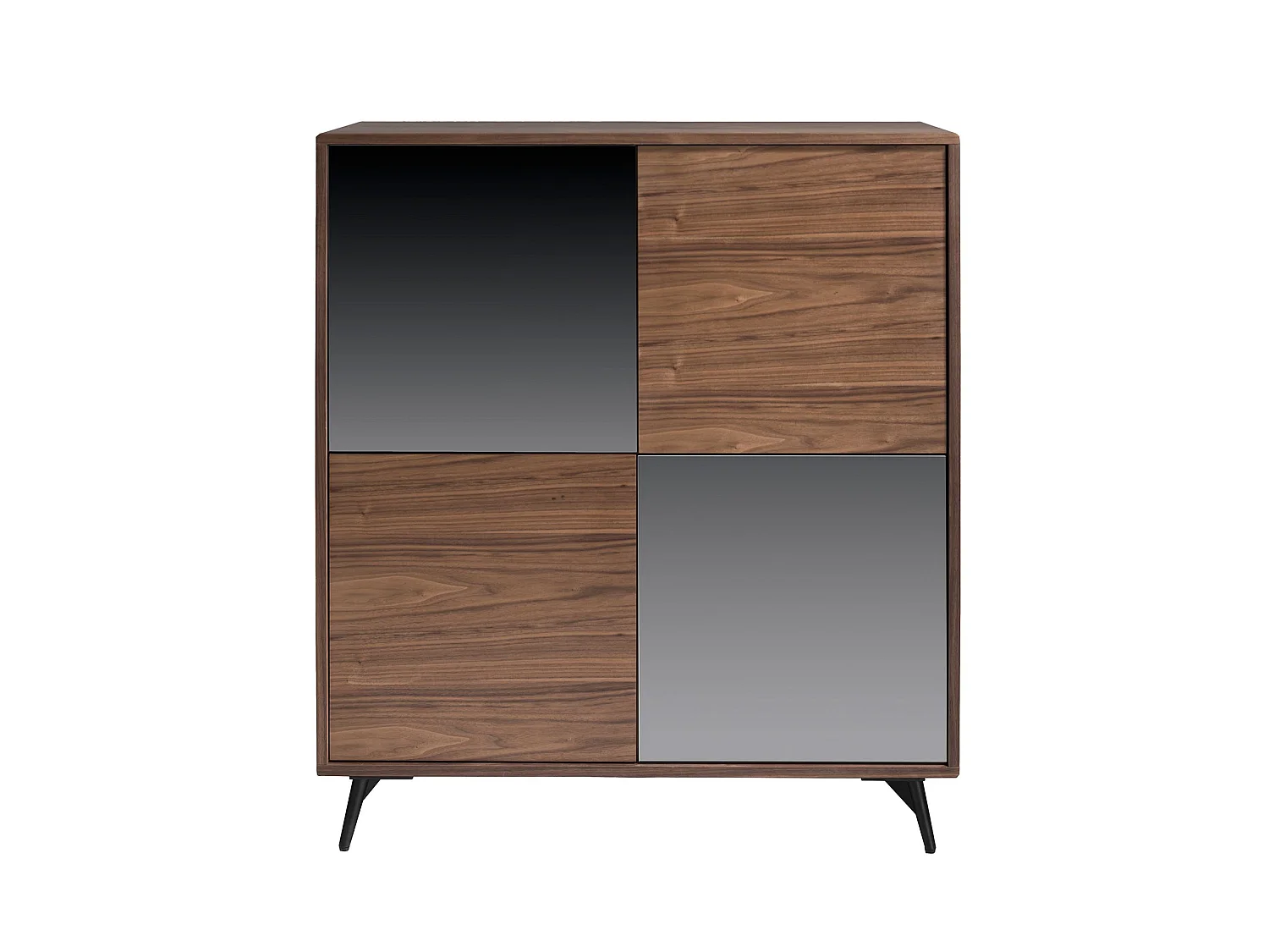 Sideboard aus schwarzem Glas mit Spiegeleffekt, Walnuss und schwarzem Stahl 3059 ANGEL CERDA