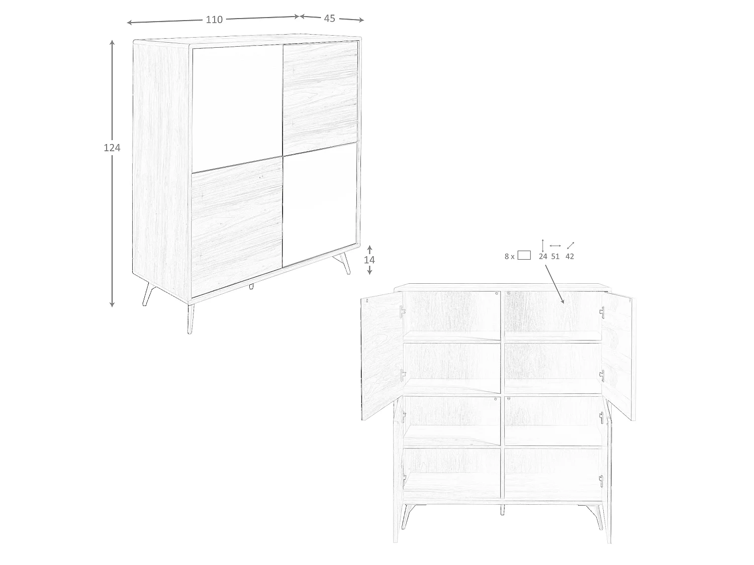 Sideboard aus schwarzem Glas mit Spiegeleffekt, Walnuss und schwarzem Stahl 3059 ANGEL CERDA