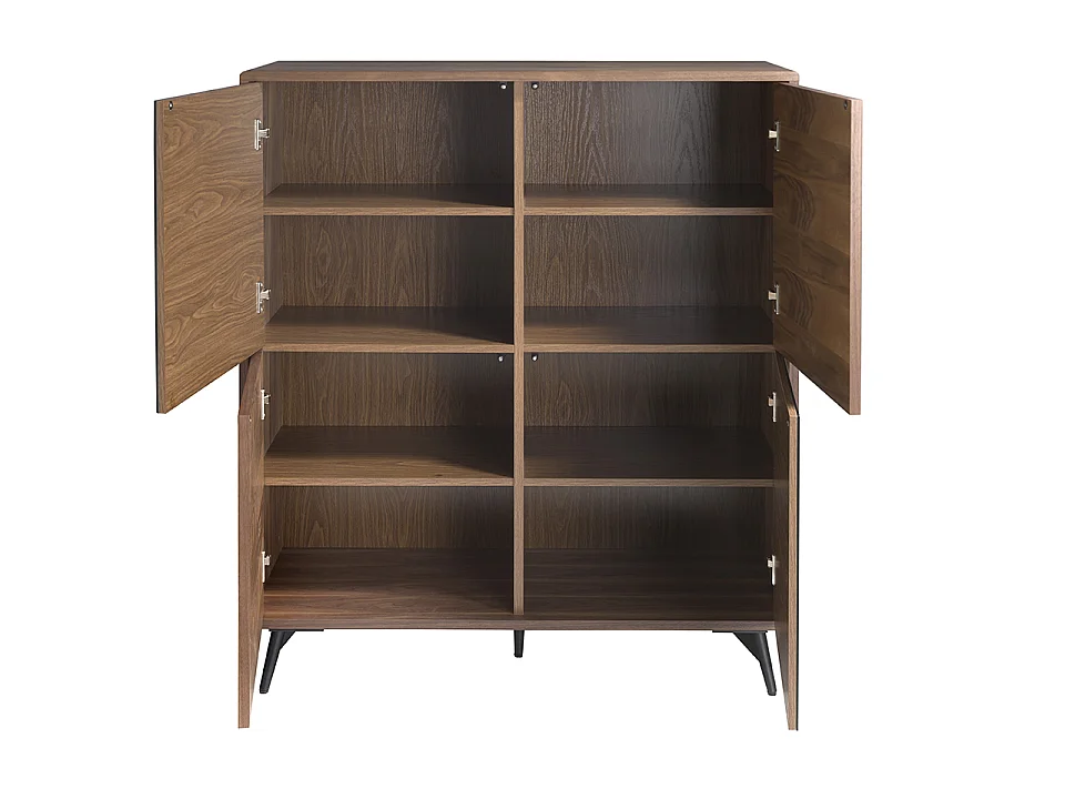 Sideboard aus schwarzem Glas mit Spiegeleffekt, Walnuss und schwarzem Stahl 3059 ANGEL CERDA