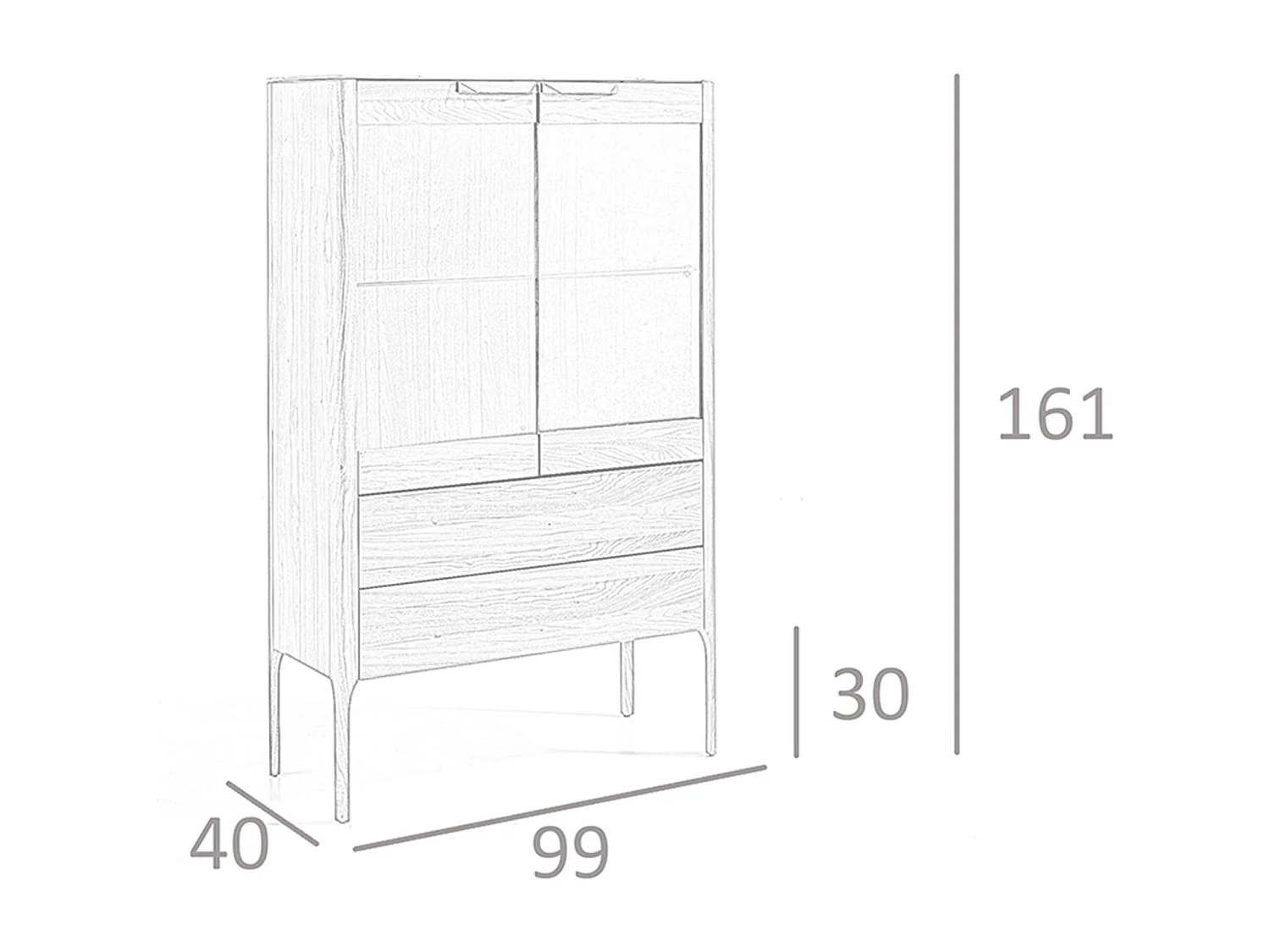 Notenhouten hoog dressoir met imitatie marmeren glazen blad en binnenverlichting 3075 ANGEL CERDA