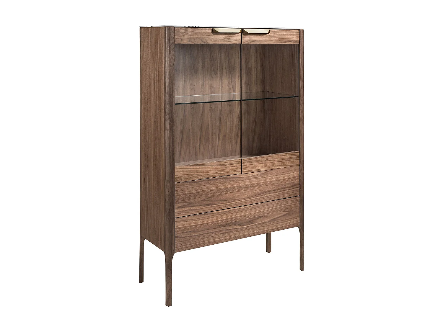 Buffet haut en noyer avec plateau en verre imitation marbre et éclairage intérieur 3075 ANGEL CERDA