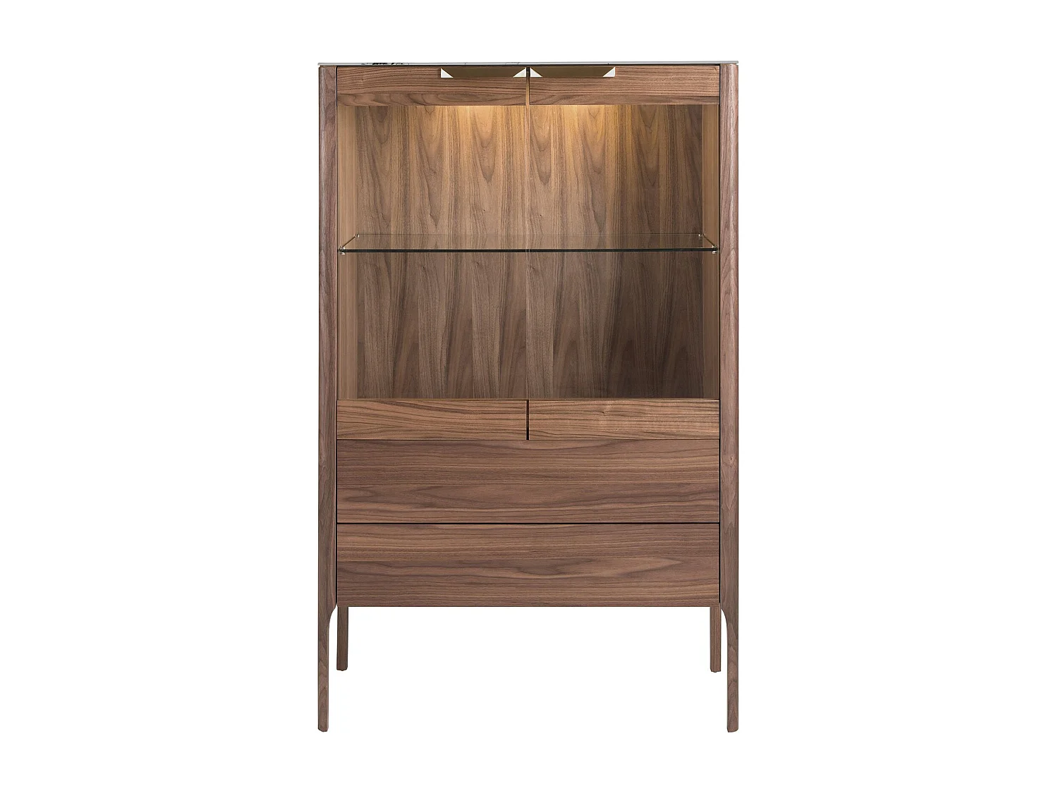 Buffet haut en noyer avec plateau en verre imitation marbre et éclairage intérieur 3075 ANGEL CERDA