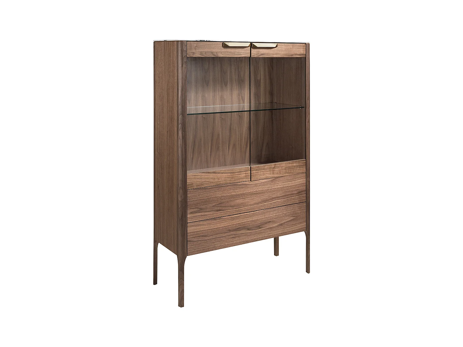 Buffet haut en noyer avec plateau en verre imitation marbre et éclairage intérieur 3075 ANGEL CERDA