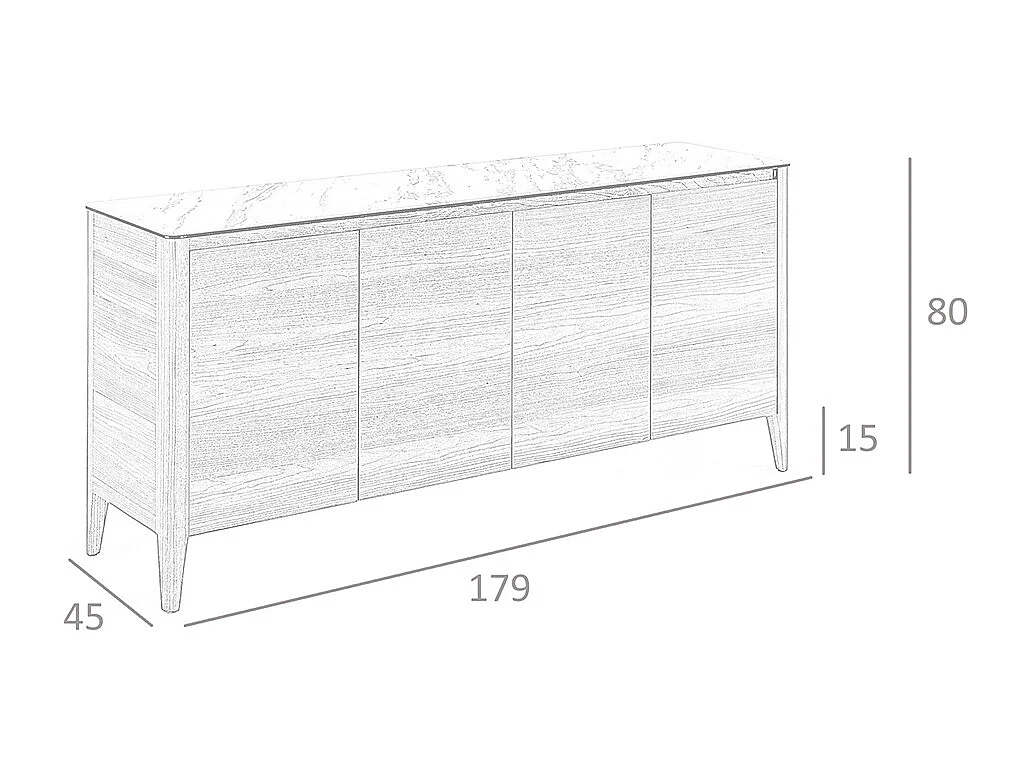Aparador em nogueira com tampo de vidro a imitar mármore 3080 ANGEL CERDA
