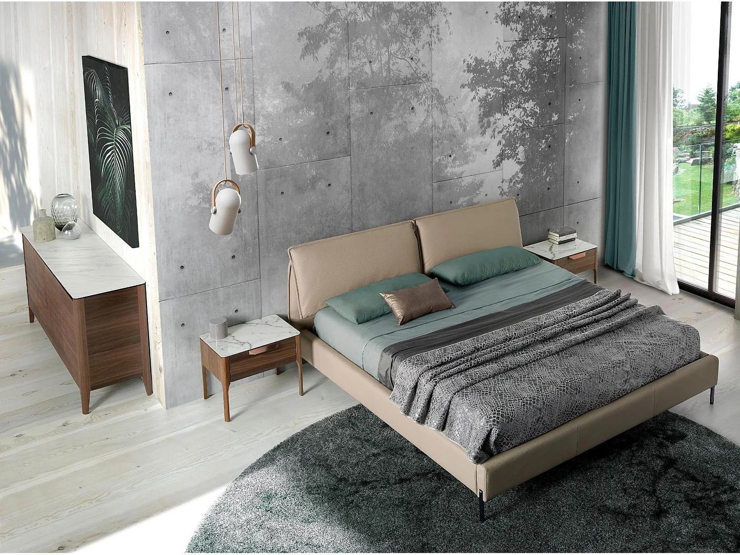 Buffet en noyer avec plateau en verre imitation marbre 3080 ANGEL CERDA