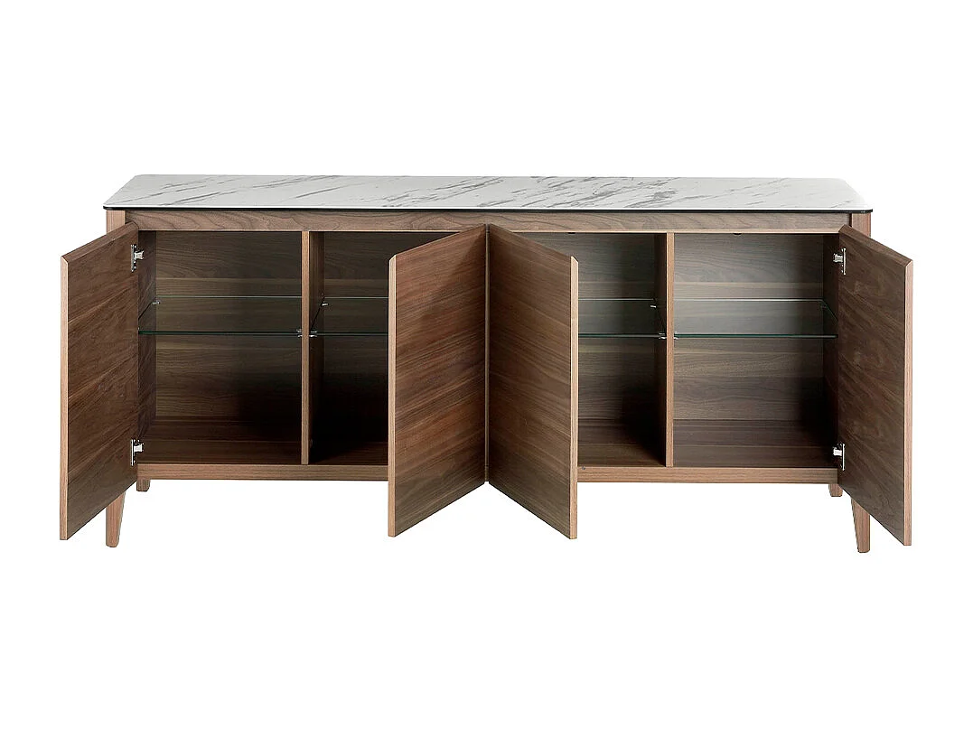 Buffet en noyer avec plateau en verre imitation marbre 3080 ANGEL CERDA