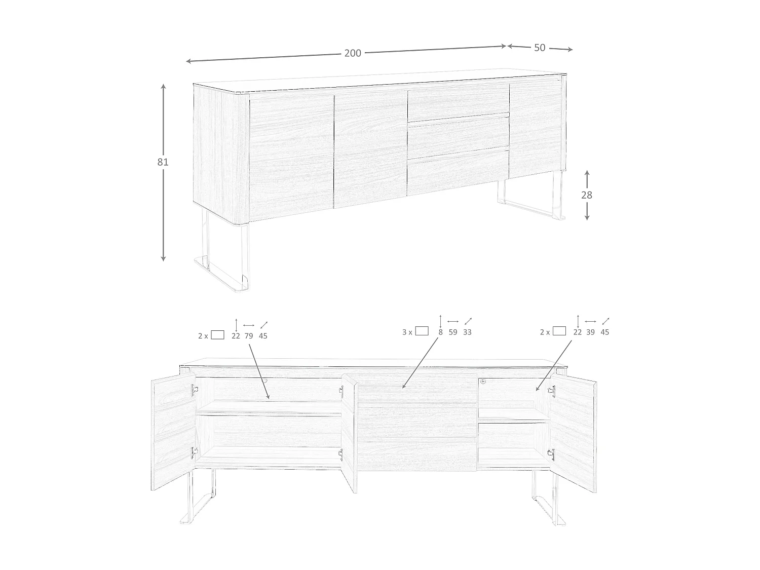 Aparador nogal y tapa cristal negro  3060 ANGEL CERDA
