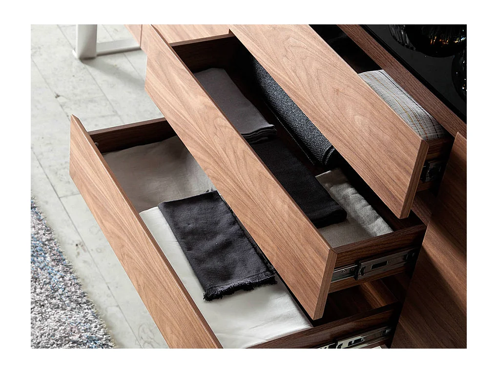 Aparador nogal y tapa cristal negro  3060 ANGEL CERDA