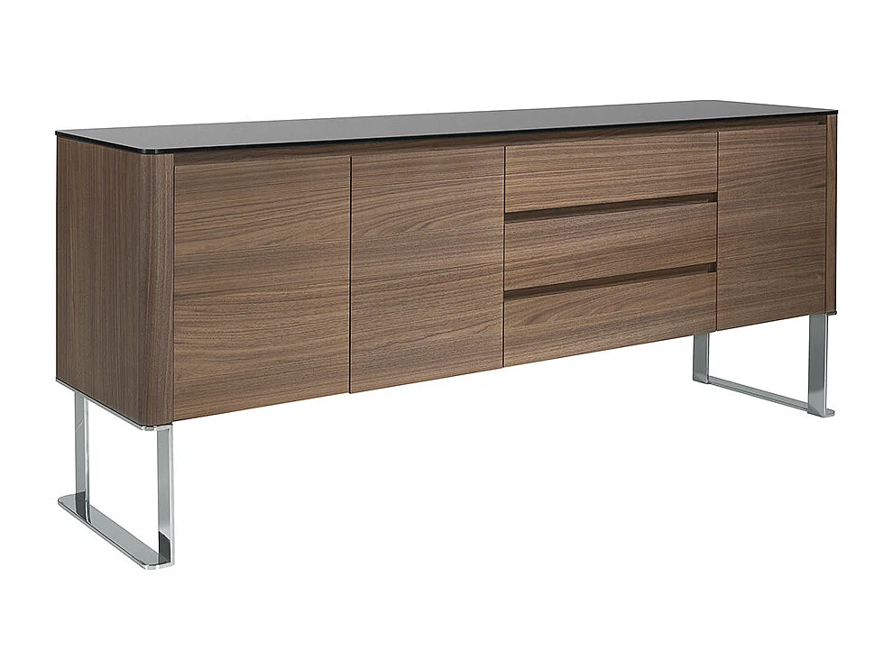 Buffet noyer, acier chromé et plateau en verre noir 3060 ANGEL CERDA