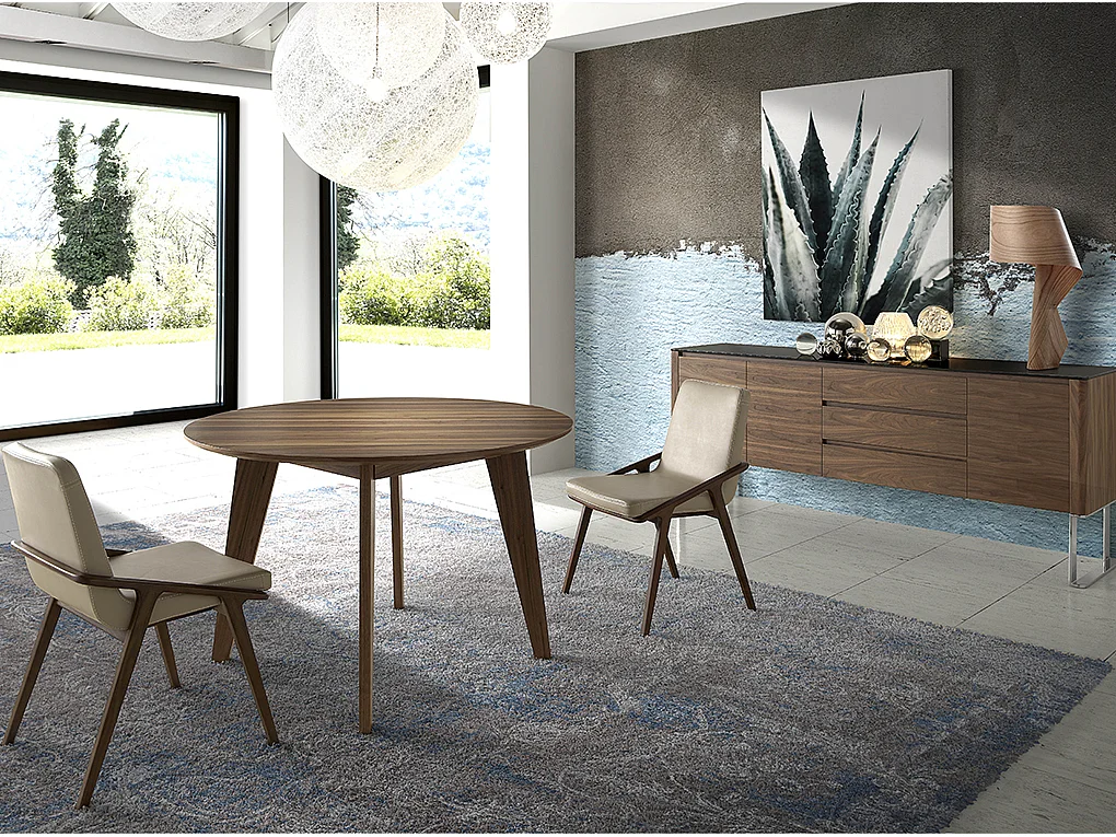 Buffet noyer, acier chromé et plateau en verre noir 3060 ANGEL CERDA