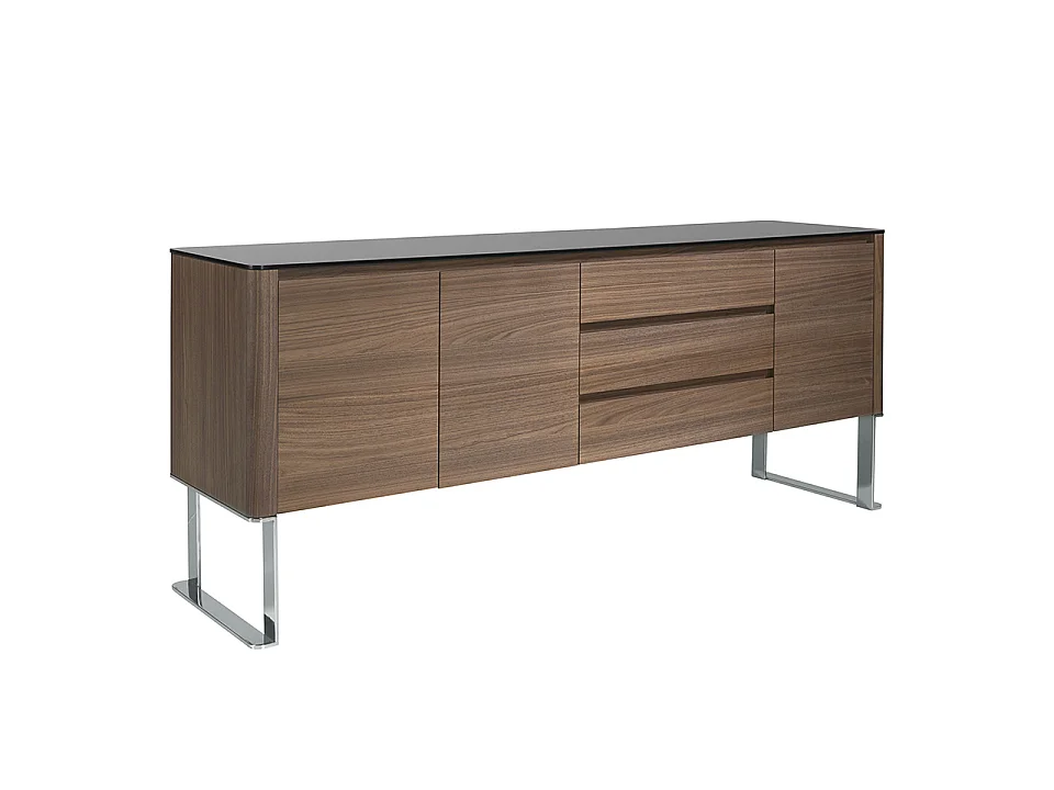 Sideboard Nussbaum, verchromter Stahl und schwarze Glasplatte 3060 ANGEL CERDA
