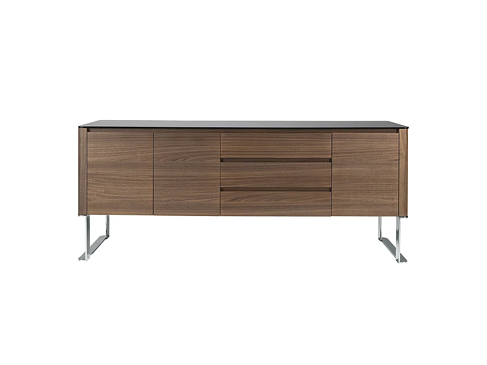 Sideboard Nussbaum, verchromter Stahl und schwarze Glasplatte 3060 ANGEL CERDA