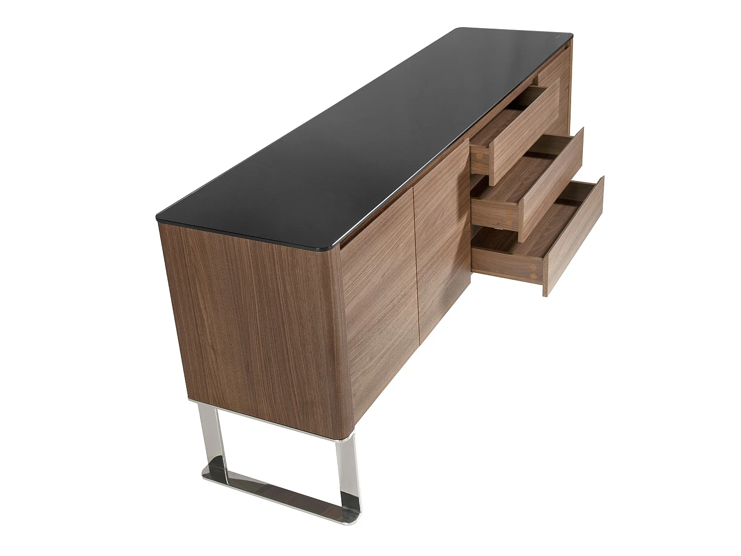 Sideboard Nussbaum, verchromter Stahl und schwarze Glasplatte 3060 ANGEL CERDA