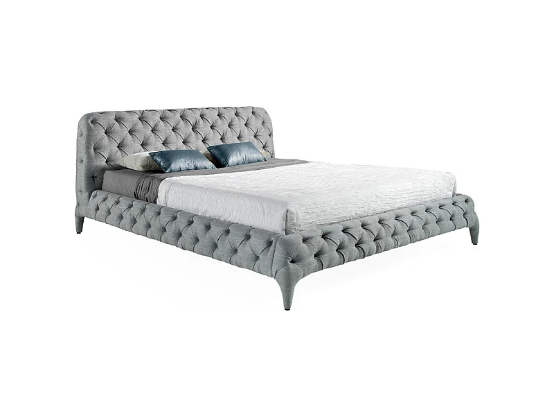 Polsterbett aus grauem Stoff