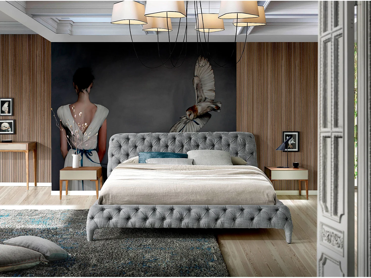 Polsterbett gepolstertem grauem Stoff  7029 ANGEL CERDA