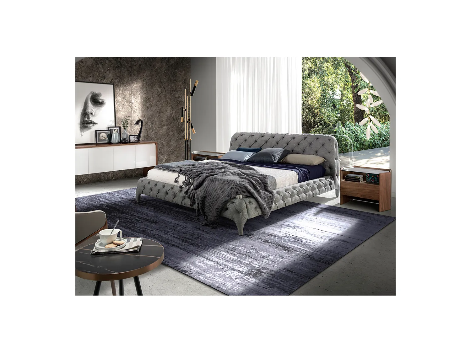 Gestoffeerd bed in grijze stof met gewatteerde bekleding 7029 ANGEL CERDA