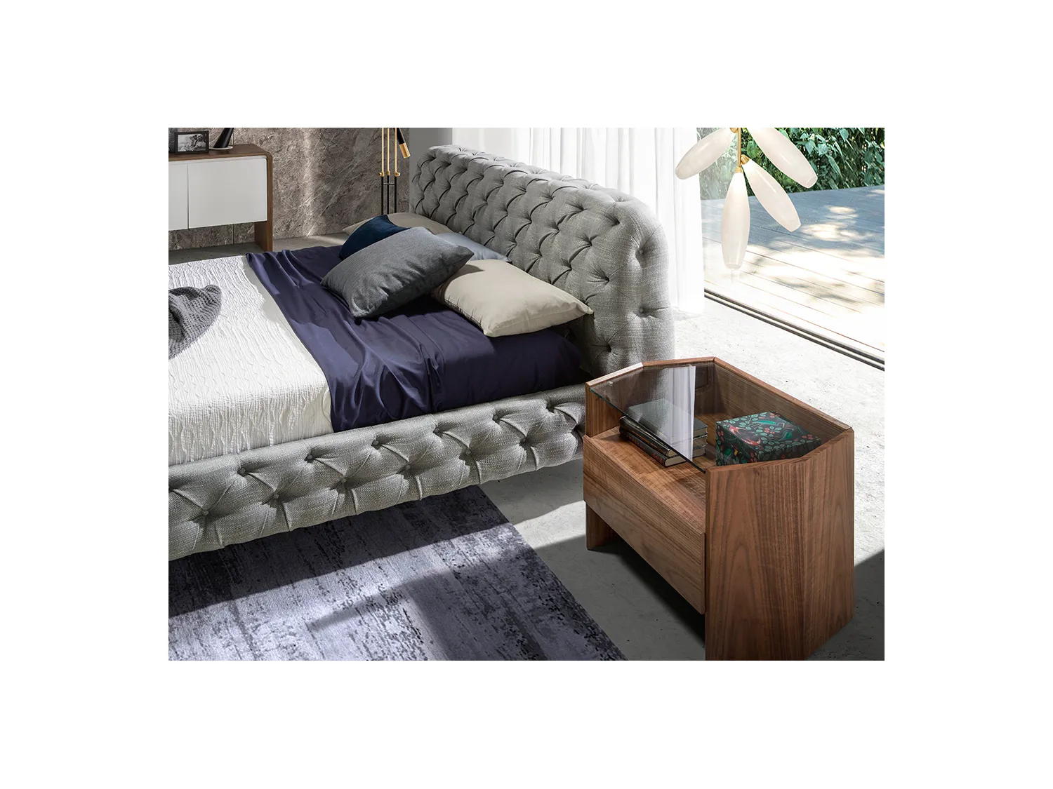 Gestoffeerd bed in grijze stof met gewatteerde bekleding 7029 ANGEL CERDA