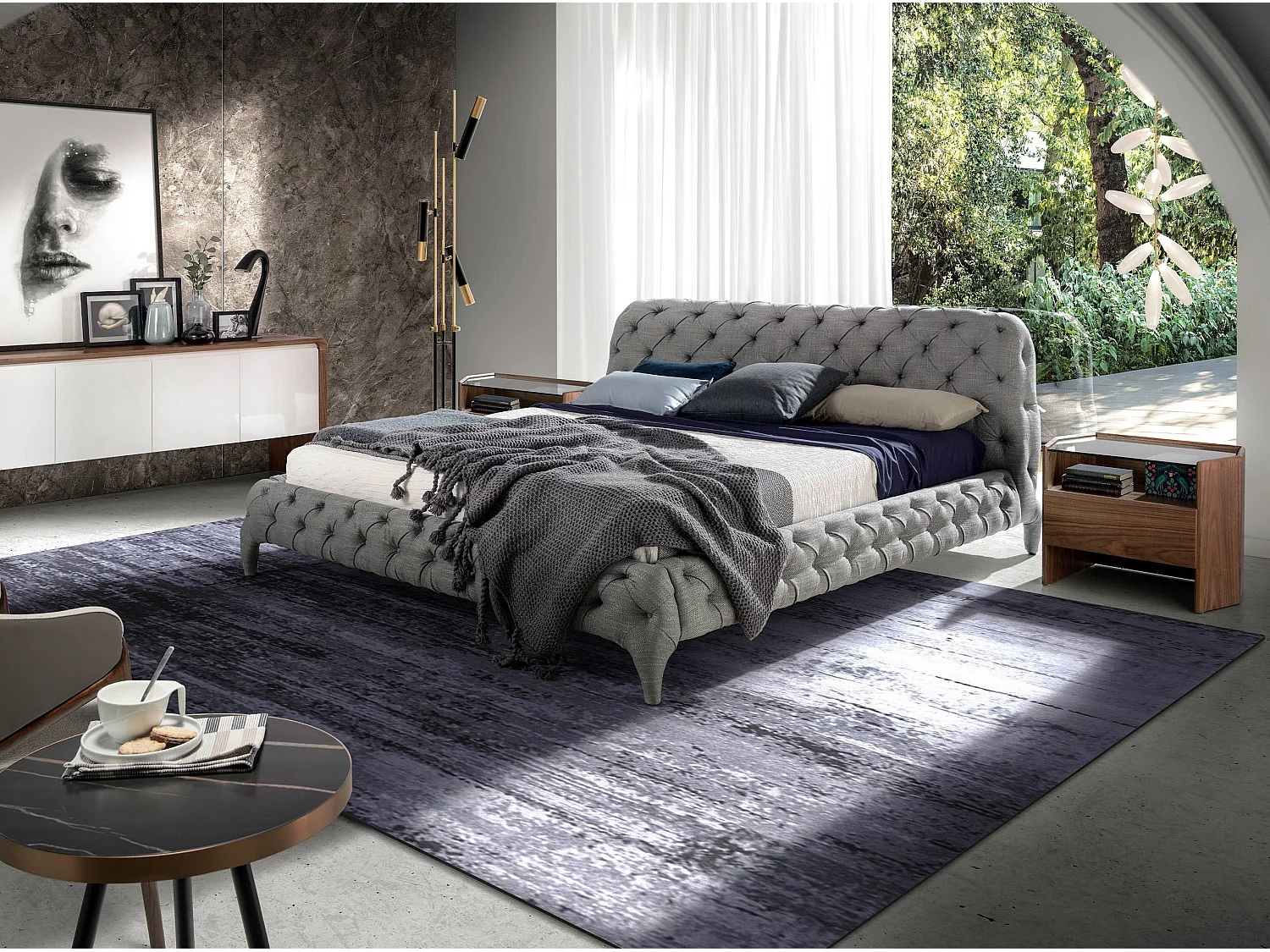 Lit tapissé en tissu gris 7029 ANGEL CERDA