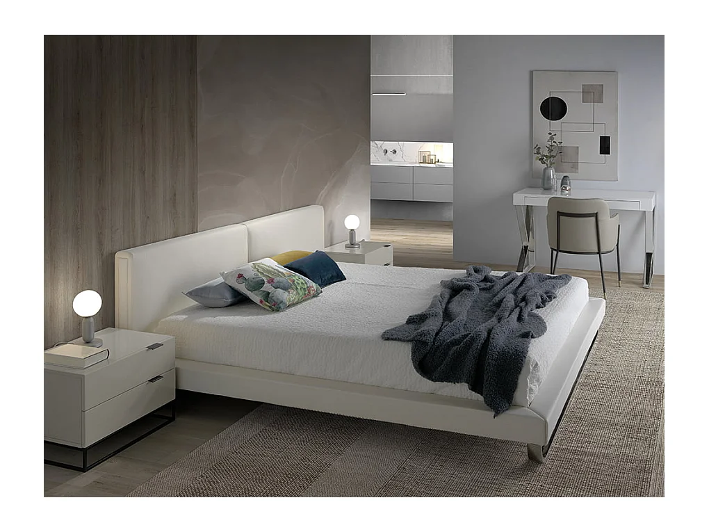 Lit en simili-cuir blanc