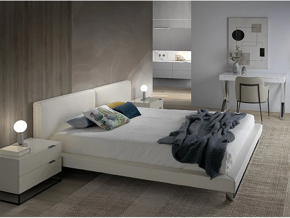 Lit en simili-cuir blanc