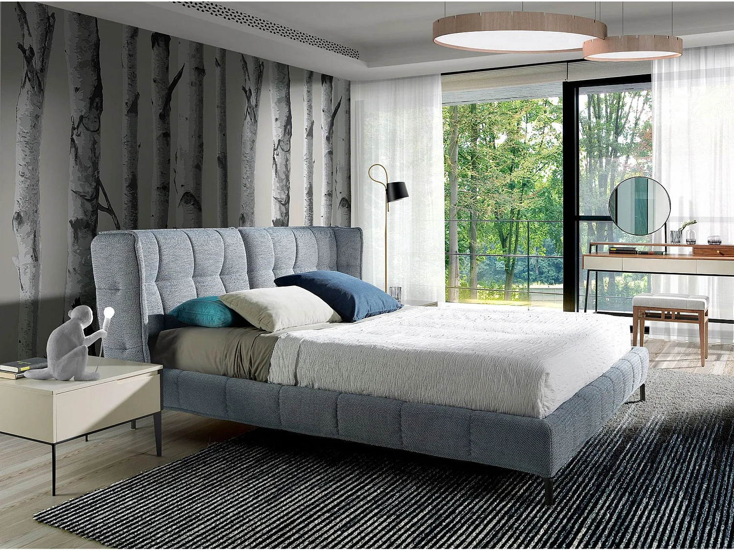 Blauw en wit doorgestikt bed 7030 ANGEL CERDA