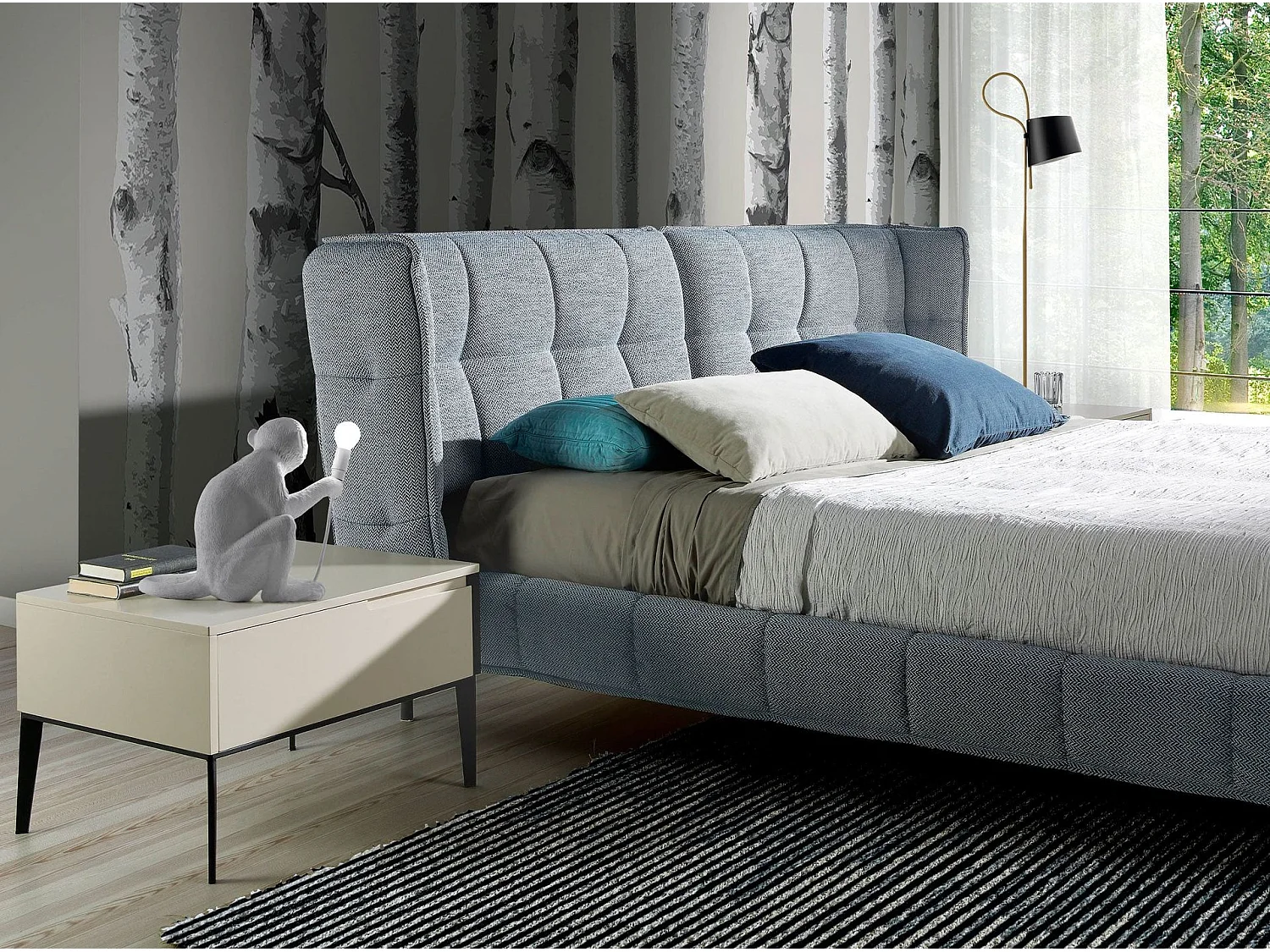 Blauw en wit doorgestikt bed 7030 ANGEL CERDA