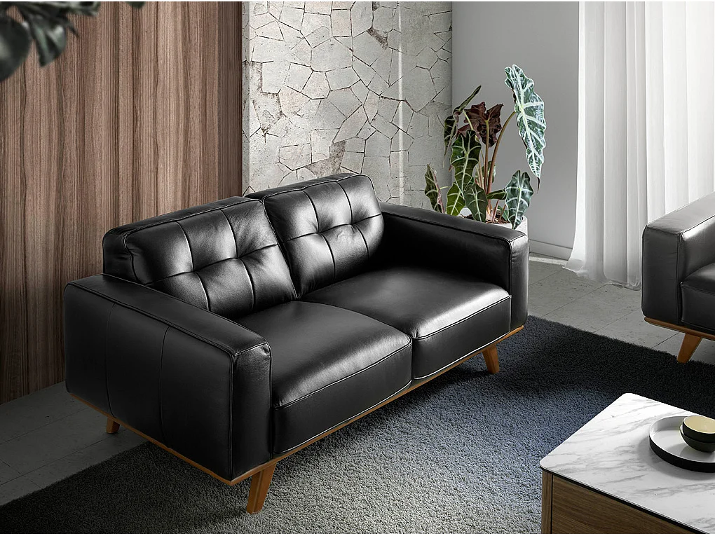 Sofá 2 plazas tapizado piel vacuno negro  6030 ANGEL CERDA